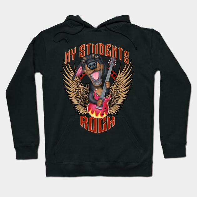 Fun Doxie playing guitar with my students rock Hoodie by Danny Gordon Art